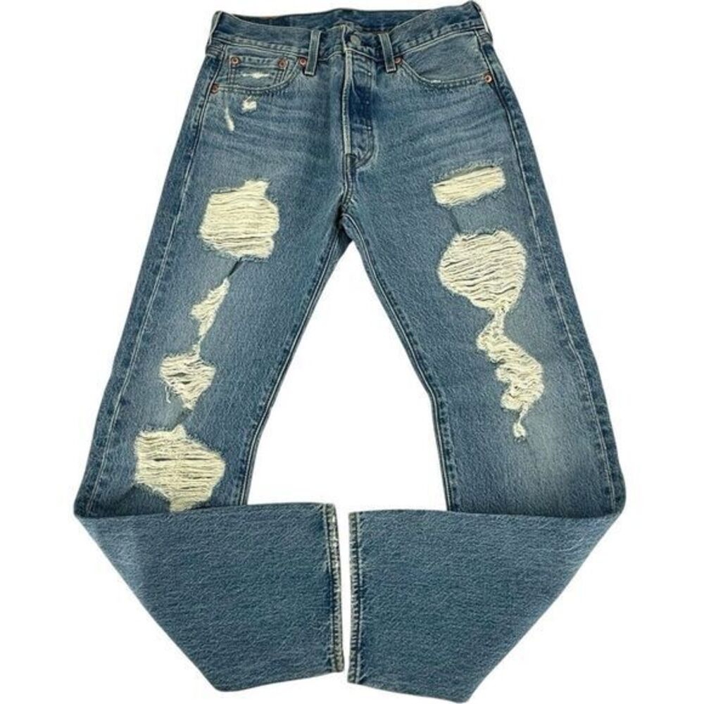 Levis 501 Original Fit Ripped Jeans‎ 005013032 Blue Medium Wash Men's Sz 30 X 30 - Picture 4 of 11